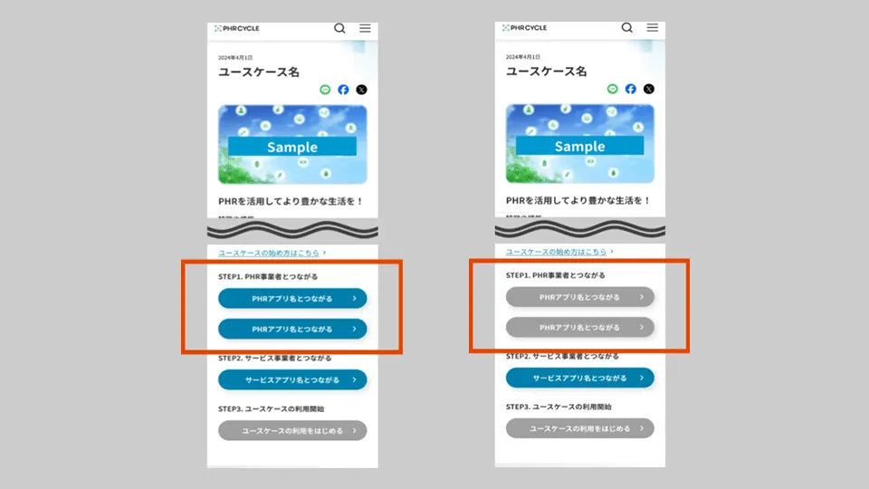 PHR事業者とつながるの画面
